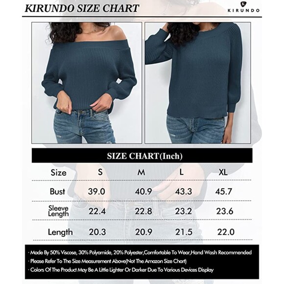 KIRUNDO Shoulder Long Sleeve Boat Neck Knit Sweaters Pullover Sz L - Picture 6 of 6